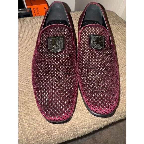 Stacy Adams SWAGGER 
Studded Slip On velvet loafer Burgundy Size 8.5 - Picture 9 of 16